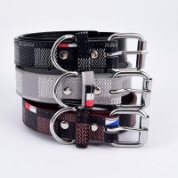 Pet Supplies Color striped  Alloy Buckle soft PU Leather Dog Collar